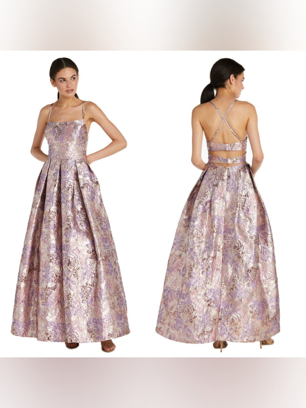 MORGAN AND CO Metallic Jacquard Lavender Pink Ballgown 3 Prom Sweet Sixteen